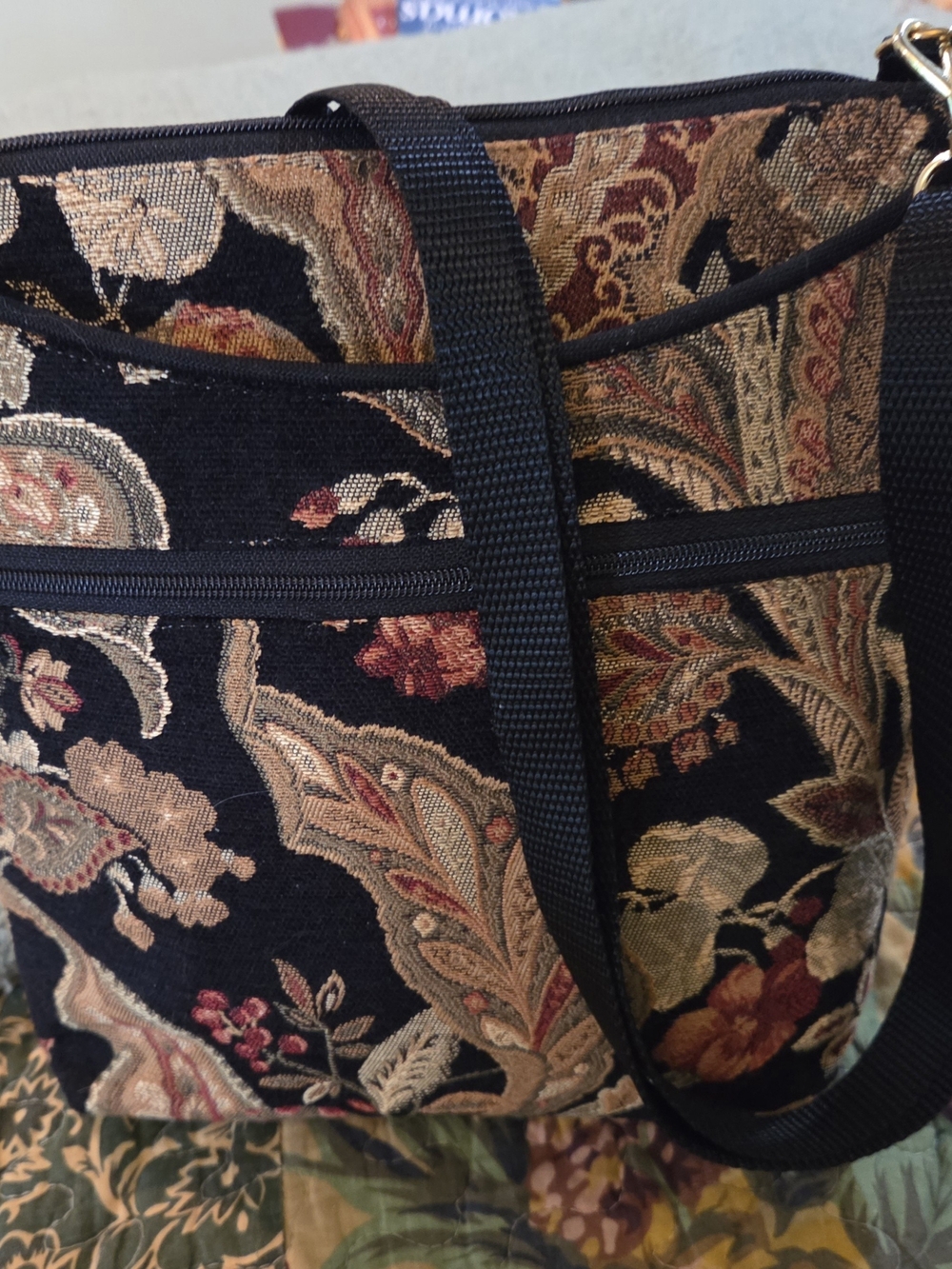 Tapestry Floral Danny K Beverly Hills Tote Bag in Black and Multicolor